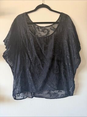 Vintage Sheer Black Lace Overlay Top|Medium|GUC